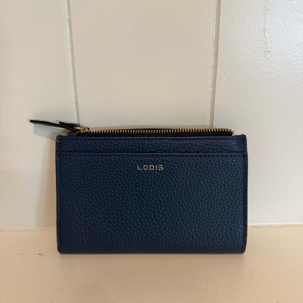 Lodis Blue Pebbled Leather Kate French Purse Bi-fold Wallet